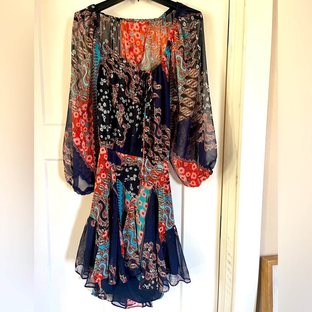 Boutique BOHO Off the Shoulder Navy/colorful mini dress